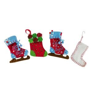 Vintage Let It Snow Mini Stocking Ornaments Set of 4 Felt Corduroy Style